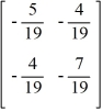 Determine if B is the multiplicative inverse of A using   = I. A =   and B =  