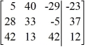 Write the system of linear equations represented by the augmented matrix. Utilize the variables x, y, and z.   