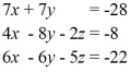 Solve the system of linear equations for x, y, and z.   A)  (-3, -1, 2)  B)  (-3, 1, 2)  C)  (2, -1, -3)  D)  (2, 1, -3) 