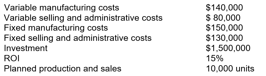 Timberland Boot Company has the following information concerning its work-boots:    a. What is the total cost per pair of work boots? b. What is the ROI per pair of work boots? c. What is the markup percentage per pair of work boots? d. What is the selling price per pair of work boots assuming Timberland uses a cost-plus pricing model? e. If the current market price per pair of work boots is $70, what is the target cost for Timberland Boot Company?