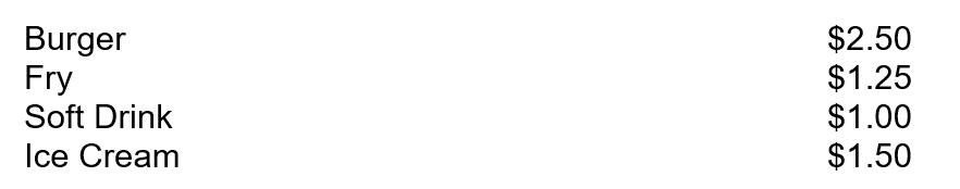 Burger Queen offers a lunch meal deal for its customers. The customer will get a burger, fry, soft drink, and ice cream for $5. If the customer were to buy each item individually, the cost would be broken down as follows:   Using the stand-alone cost allocation, how must of the transaction price should be allocated to the fry, soft drink, and ice cream? (do not round intermediary calculations)  