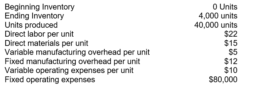 The following information applies to Hawks Corporation:   Using variable costing, how much will the per unit product cost be? A) $42. B) $52. C) $54. D) $81.