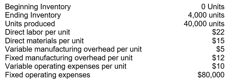 The following information applies to Hawks Corporation:   Using variable costing, what will Hawks record as operating income if the units were sold for $95 each and assuming no variances were reported? A) $556,000. B) $988,000. C) $1,036,000. D) $1,108,000.