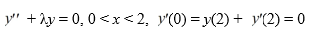 Consider the boundary value problem   Which of these equations do the eigenvalues   satisfy? A)  sin(2   )  +   cos(2   )  = 0, n = 1, 2, 3, ... B)  sin(2   )  -   cos(2   )  = 0, n = 1, 2, 3, ... C)    D)   