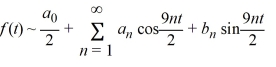  Consider the following periodic function with period   : F (t)  =   F   = f (t)  The Fourier representation has the form   Which of these are the coefficients   ? A)    a_{n}=\frac{1}{(2 n-1)  \pi}, n=1,2,3, \ldots   B)    a_{n}=-\frac{2}{\pi} \cdot \frac{1}{2 n-1}, n=1,2,3, \ldots   C)    a_{2 n}=0, a_{2 n-1}=-\frac{2}{\left(4 n^{2}-1\right)  \pi}, n=1,2,3, \ldots   D)    a_{2 n}=-\frac{2}{\left(4 n^{2}-1\right)  \pi}, a_{2 n-1}=0, n=1,2,3, \ldots   E)    a_{n}=0, n=1,2,3, \ldots 