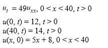 The ends of a rod 40 cm in length are connected to reservoirs that maintain the temperature at 12°C at x = 0 and 14°C at x = 40. The initial boundary value problem governing how heat conducts through the rod is as follows:   What is the solution u(x, t)  of the initial boundary value problem? A)  u(x, t)  = v(x)  * w(x, t)  B)  u(x, t)  = v(x)  + w(x, t)  + C, where C is an arbitrary real constant. C)  u(x, t)  = v(x)  + w(x, t)  D)  u(x, t)  = w(x, t)  - v(x) 