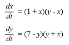 Which of the following is a critical point of this nonlinear system?   Select all that apply. A)  (1, -1)  B)  (-7, -7)  C)  (1, 7)  D)  (-1, 1)  E)  (-1, 7)  F)  (-7, 7)  G)  (7, 7)  H)  (0, 0) 