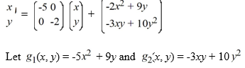 Consider the following nonlinear system:   Express x and y using polar coordinates and determine which of these statements is true. A)  The system is locally linear near the origin. B)  The system is not locally linear near the origin because   C)  The system is not locally linear near the origin because   . D)  The origin is not an isolated critical point. E)  Both B and C.