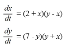 Consider the following nonlinear system:   Which of the following is a critical point of this nonlinear system? Select all that apply. A)  (2, -2)  B)  (-7, -7)  C)  (2, 7)  D)  (-2, 2)  E)  (-2, 7)  F)  (-7, 7)  G)  (7, 7)  H)  (0, 0) 