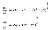 Consider the following nonlinear system:   Which of the following statements is true? A)  The origin is an unstable spiral point. B)  The origin is an asymptotically stable node. C)  The origin is an asymptotically stable spiral point. D)  The origin is a stable sink. E)  The origin is a stable improper node.