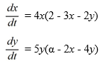  Suppose ? is a positive real parameter. Consider this competing species model:   Which of these are critical points for this system? Select all that apply. A)   \left(0, \frac{2}{\alpha}\right)    B)   (0,0)    C)   \left(\frac{2}{\alpha}, 0\right)    D)    \left(0, \frac{\alpha}{2}\right)    E)   \left(\frac{2}{3}, 0\right)    F)   \left(\frac{3}{2}, 0\right)    G)   \left(\alpha-2, \frac{-3 \alpha-8}{2}\right)    H)   \left(-\alpha+2, \frac{-3 \alpha-8}{2}\right)    I)   \left(2-\alpha, \frac{3 \alpha+8}{2}\right)  