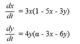 Suppose ? is a positive real parameter. Consider this competing species model:   Which of the following statements is true? A)  The origin is an unstable node. B)  The origin is an unstable saddle point. C)  The origin is an asymptotically stable node. D)  The origin is a stable center.