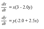  Consider the following Lotka-Volterra system of equations:   Which of these statements are true? Select all that apply. A)  The solution trajectories all spiral away from the point   \left(-\frac{4}{5},-\frac{3}{2}\right)    as   t \rightarrow \infty   B)  The solution trajectories are closed curves encircling the point   \left(\frac{4}{5}, \frac{3}{2}\right)   . C)  The point   \left(\frac{3}{2}, \frac{4}{5}\right)    is an unstable node. D)  The predator and prey populations exhibit a cyclic variation. E)  The origin is a saddle point. F)  The period of the solution trajectories is   \frac{2 \pi}{\sqrt{6.0}} 