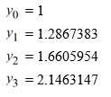  Consider the initial value problem   This question is related to using the predictor-corrector method to estimate the solution y(0.2)  using a step size of h = 0.05. For this problem, you will need these values to carry out the computations:   Which of the following is the correct formula for    A)    f_{i}=0.05 i+5 y_{i}   B)    f_{i}=2 \times 0.05 i+5 y_{i-1}   C)    f_{i}=2 \times 0.05(i-1) +5 y_{i-1}   D)    f_{i}=2 \times 0.05 i+5 y_{i} 