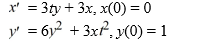 Consider the system of initial value problems given by   This problem can be expressed using matrix notation as   where   When using the improved Euler method with h = 0.05,   ________<div style=padding-top: 35px> 