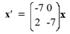  Consider the first-order homogeneous system of linear differential equations    Select a pair of vectors from these choices that constitute a fundamental set of solutions for this system. A)    \left(\begin{array}{l}e^{-7 t} \\ 0\end{array}\right)    B)   \left(\begin{array}{l}0 \\ e^{-7 t}\end{array}\right)    C)    \left(\begin{array}{l}e^{-7 t} \\ 2 e^{-7 t}\end{array}\right)    D)   \left(\begin{array}{l}e^{-7 t} \\ 2(t+2)  e^{-7 t}\end{array}\right)    E)    \left(\begin{array}{l}t e^{-7 t} \\ 2 e^{-7 t}\end{array}\right)    F)   \left(\begin{array}{l}e^{-7 t} \\ t e^{-7 t}\end{array}\right)  