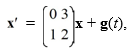  Consider the first-order nonhomogeneous system of linear differential equations   Where the components of g(t)  are continuous functions. Which of these is the fundamental matrix   (t)  for this system? A)    \psi(t) =\left(\begin{array}{l}e^{3 t}-3 e^{-1 t} \\ e^{3 t} 1 e^{-1 t}\end{array}\right)    B)    \Psi(t) =\left(\begin{array}{l}e^{3 t} 3 e^{-1 t} \\ e^{3 t}-1 e^{-1 t}\end{array}\right)    C)    \psi(t) =\left(\begin{array}{ll}-e^{3 t} & -1 e^{-1 t} \\ e^{3 t} & 3 e^{-1 t}\end{array}\right)    D)    \psi(t) =\left(\begin{array}{l}e^{-3 t} 3 e^{-1 t} \\ e^{-3 t}-1 e^{-1 t}\end{array}\right)  