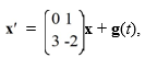  Consider the first-order nonhomogeneous system of linear differential equations   Where the components of g(t)  are continuous functions.Given a fundamental matrix   (t)  for the system, what is the solution of this system if it is equipped with the initial condition x(3.6)  = X <sub>0</sub>? A)    x(t) =\psi(0)  \mathbf{x}_{0}+\psi(t)  \int_{0}^{t} \psi^{-1}(s)  \mathbf{g}(s)  d s   B)    x(t) =\psi(t)  \psi^{-1}(3.6)  \mathbf{x}_{0}+\psi(t)  \int_{3.6}^{t} \psi^{-1}(s)  g(s)  d s   C)    x(t) =\psi(3.6)  \mathbf{x}_{0}+\psi(t)  \int_{3.6}^{t} \psi^{-1}(s)  \mathbf{g}(s)  d s   D)    x(t) =\psi(t)  \psi^{-1}(0)  \mathbf{x}_{0}+\psi(t)  \int_{0}^{t} \psi^{-1}(s)  g(s)  d s 