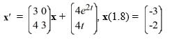  Consider the first-order nonhomogeneous initial value problem   Which of these is the fundamental matrix   (t)  for this system? A)    \psi(t) =\left(\begin{array}{ll}0 & e^{3 t} \\ e^{3 t} & 4(t+4)  e^{3 t}\end{array}\right)    B)    \Psi(t) =\left(\begin{array}{ll}0 & e^{-3 t} \\ e^{-3 t} & 4(t+4)  e^{-3 t}\end{array}\right)    C)    \Psi(t) =\left(\begin{array}{ll}e^{3 t} e^{3 t} \\ 0 & 4(t+4)  e^{3 t}\end{array}\right)    D)    \Psi(t) =\left(\begin{array}{ll}e^{-3 t} e^{-3 t} \\ 0 & (t+4)  e^{-3 t}\end{array}\right)  
