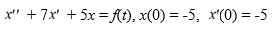  Find the Laplace transform of the solution x(t)  of the following initial value problem:   Wher   A)    \frac{1}{s^{2}+7 s+5}\left(5 s+40+\frac{\left(e^{-8 \pi s}-1\right) }{s^{2}+1}+\frac{e^{-\mathrm{g} \pi s}}{s^{2}}\right)    B)    \frac{1}{s^{2}+7 s+5}\left(-5 s-40+\frac{\left(e^{-8 \pi s}-1\right) }{s^{2}+1}+\frac{e^{-g \pi s}}{s^{2}}\right)    C)    \frac{1}{s^{2}+7 s+5}\left(5 s+40+\frac{\left(1-e^{-8 \pi s}\right)  s}{s^{2}+1}+\frac{e^{-\mathrm{g} \pi s}}{s^{2}}\right)    D)    \frac{1}{s^{2}+7 s+5}\left(-5 s-40+\frac{\left(1-e^{-8 \pi s}\right)  s}{s^{2}+1}+\frac{e^{-g \pi s}}{s^{2}}\right)  