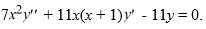 Consider the second-order differential equation:   . Write out the first three terms of the solution corresponding to the nonpositive root of the indicial equation. Y<sub>2</sub> (x) ≈ ________<div style=padding-top: 35px> 