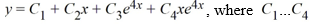  For which of the following homogeneous differential equations is the general solution given by   are arbitrary real constants? A)    y^{(4) }-256 y^{\prime \prime}=0   B)    y^{(4) }-16 y^{\prime t}=0   C)    y^{(4) }+8 y^{\prime \prime \prime}+16 y^{\prime \prime}=0   D)    y^{(4) }-8 y^{\prime \prime \prime}+16 y^{\prime \prime}=0 