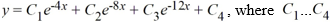  For which of the following homogeneous differential equations is the general solution given by   are arbitrary real constants? A)    y^{\prime \prime \prime}+-24 y^{\prime \prime}-176 y^{\prime}+-384 y=0   B)    y^{\prime \prime \prime}--24 y^{\prime \prime}+176 y^{\prime}--384 y=0   C)    y^{(4) }+-24 y^{\prime \prime \prime}-176 y^{\prime \prime}+-384 y^{\prime}=0   D)    y^{(4) }--24 y^{\prime \prime \prime}+176 y^{\prime \prime}--384 y^{\prime}=0 