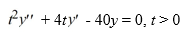 Consider the homogeneous second-order Cauchy Euler differential equation For what value α does the solution of the initial value problem comprised of this differential equation and the initial conditions y(1) = α, (1) = 6 tend to 0 as t → ∞? Enter your answer as a simplified fraction. If there is no such value of α, enter 'none'.