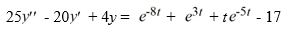<strong>Consider this second-order nonhomogeneous differential equation: Which of the following is the form of the solution of the corresponding homogeneous differential equation? Here, C<sub>1</sub> and C<sub>2</sub> are arbitrary real constants.</strong> A) y(t)=e^{\frac{2}{5} t}\left(C_{1}+C_{2} t\right) B) y(t)=C_{1} e^{\frac{2}{5} t}+C_{2} e^{-\frac{2}{5} t} C) y(t)=e^{\frac{2}{5} t}\left(t+C_{1}\right)+C_{2} D) y(t)=e^{-\frac{2}{5} t}\left(C_{1}+C_{2} t\right) E) y(t)=e^{-\frac{2}{5} t}\left(t+C_{1}\right)+C_{2}