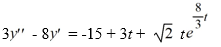 Consider this second-order nonhomogeneous differential equation:     What is a suitable form of a particular solution Y(t) of the nonhomogeneous differential equation if the method of undetermined coefficients is to be used? Use capital letters to represent arbitrary real constants.