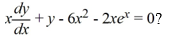 <strong>Which of the following is the general solution of the differential equation </strong> A) 2 e^{x}+x y-2 x e^{x}-2 x^{3}=C B) 2 e^{x}+x y+2 x e^{x}-\frac{1}{4} x^{4}=C C) \frac{1}{2} e^{x}+x y+2 x e^{x}-3 x^{4}=C D) 2 x e^{x}-x y-2 e^{x}-3 x^{2}=C