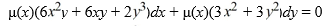 Consider the differential equation Find an integrating factor μ(x) so that the following differential equation is exact: