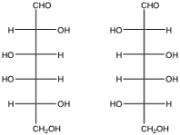 Which of the following best describes the relationship between the following molecules?   A)  epimers B)  anomers C)  diastereomers D)  pentoses E)  one is a D sugar, one is an L sugar