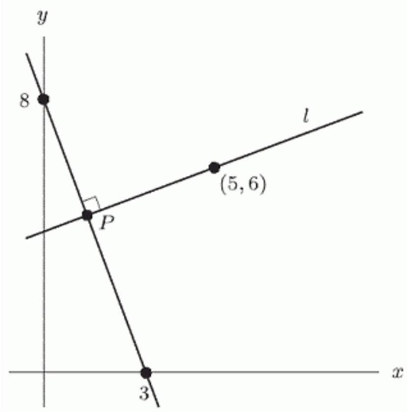  Find the vertical intercept of the line  l  shown  \mathrm{n}  the following figure.    