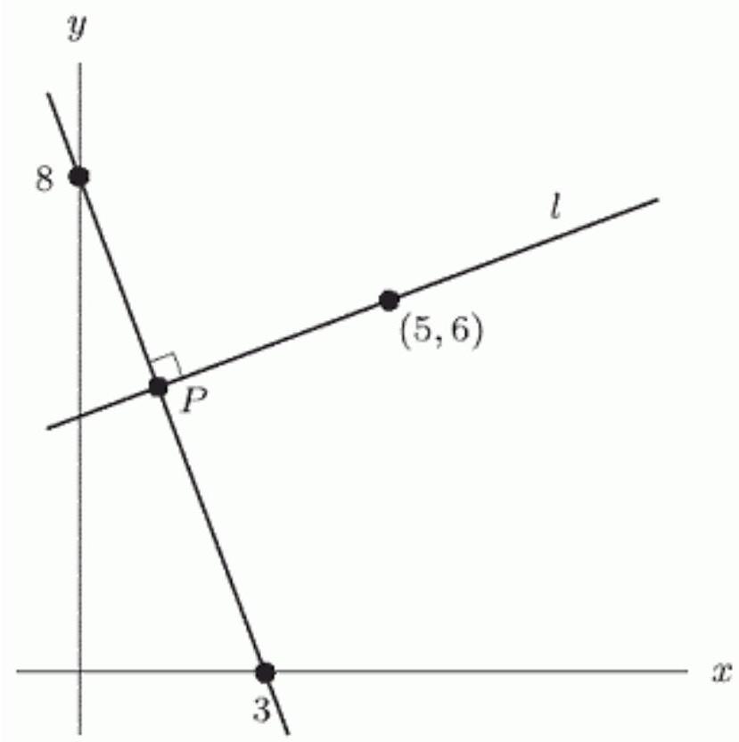 Find the  x -coordinate of the point  \mathrm{P}  shown in the following figure. Round to 3 decimal places.    