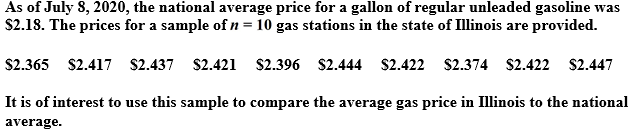 Use the following to answer the questions below:    -Use the provided randomization distribution (based on 1,000 samples) to test if this sample provides evidence that the average gas price in Illinois exceeds the national average. Include an assessment of the strength of your evidence.   