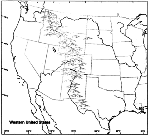 Mark the location and indicate the names of all railroad routes through the Plains and West. Use the maps on pages 467, 470, and 476 in your text as a guide. Use the outline map of the American West that follows:    Refer to Map Exercise 17-1. 