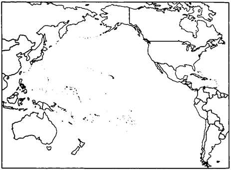 Mark the following continents and oceans: Asia Australia North America South America Atlantic Ocean Pacific Ocean Use the outline map that follows, and answer the following questions:    Refer to Map Exercise 22-1. 