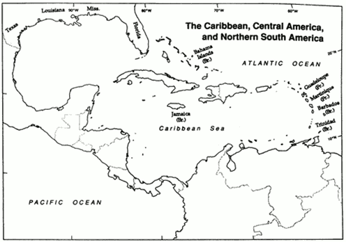 Label the map: THE UNITED STATES AND LATIN AMERICA, 1920-1941. Use the map  The United States and Latin America Between the Wars  in the text as a reference.    Refer to Map Exercise 22-1. 