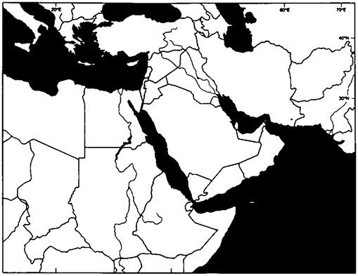 Label the following:   Bahrain People's Democratic Republic of Yemen Cyprus Qatar Djibouti Saudi Arabia Egypt Sudan Iran Syria Iraq Turkey Israel United Arab Emirates Jordan Yemen Lebanon Oman Refer to the map  The Middle East  in the textbook.    Refer to Map Exercise 29-2. 
