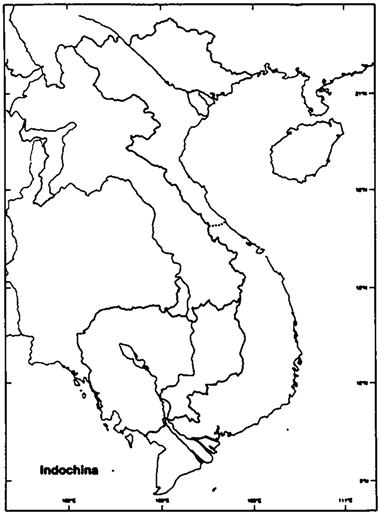 Map Exercise 26-1On the map that follows and using a map in the text as a reference:    Refer to Map Exercise 26-1 Label the following rivers, bodies of water, and geographic entities: Ca Mau Peninsula Can Ranh Bay central highlands of South Vietnam Demarcation Line, July 1954 Demilitarized Zone Gulf of Siam Gulf of Tonkin Mekong Delta Mekong River Mu Gia Pass Plain of Jars South China Sea