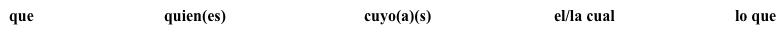 La ecología ¿Conoces los siguientes lugares y las siguientes personas relacionadas con la ecología? Combina las frases dadas con un pronombre relativo de la lista para crear cinco oraciones. Usa un pronombre relativo diferente en cada oración. (10 puntos)   Investigadores mexicanos crearon una casa ecológica / está hecha de bloques de adobe