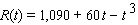 The function   represents the value of the U.S. dollar in Indian rupees as a function of the time t in days. Find the average rates of change of R ( t ) over the time intervals t , t + h , where t is as indicated and h = 1, 0.1, 0.01, and 0.001 days. Hence, estimate (using h = 0.0001) the instantaneous rate of change of R at time t = 2. Select your answer rounded to the nearest whole number. A) 49 B) 48 C) 44 D) 45 E) 50