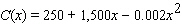 <strong>The cost, in thousands of dollars, of airing x television commercials during a Super Bowl game is given by the formula . Estimate how fast (in dollars per television commercial)the cost is going up when x = 8.</strong> A)$1,500 B)$1,500,032 C)$1,500,0 D)$1,499,984 E)$1,499,968