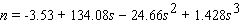 In 1965 the economist F.M. Scherer modeled the number, n , of patens produced by a firm as a function of the size, s , of the firm (measured in annual sales in millions of dollars) . He came up with the following equation based on a study of 448 large firms.   Find   . A) 17.14 B) -32.18 C) -35.18 D) -27.18 E) -30.18