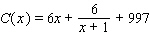 The marginal cost of producing the x th roll of film is given by   . The total cost to produce one roll is $1,000. Find the total cost function C ( x ) . A)    B)    C)    D)    E)   