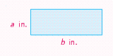  Find the area of the rectangle, where   a = 7 \mathrm { in } .   and   b = 14 \text { in. }    A)  198 square inches B)  78 square inches C)  52 square inches D)  98 square inches E)  109 square inches 