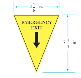 The sign marks the emergency exit on a school bus. Find the area of the sign.  