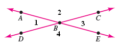   Name anlge 3 in three appropiate ways. A)  ∠ CBE ; ∠ EBC ; ∠ B; B)  ∠1;∠ ABD ;∠ DBA C)  ∠3; ∠ CBE ; ∠ EBC D)  ∠ ABD ; ∠ DBA ; ∠ B