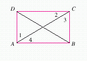  Refer to the rectangle ABCD , shown below, where  m ( \angle 4 )  = 18 ^ { \circ }  .   A)   m ( \angle 1 )  = 72 ^ { \circ }  ,  m ( \angle 2 )  = 72 ^ { \circ }   and  m ( \angle 3 )  = 18 ^ { \circ }  B)   m ( \angle 1 )  = 18 ^ { \circ }  ,  m ( \angle 2 )  = 72 ^ { \circ }   and  m ( \angle 3 )  = 18 ^ { \circ }  C)   m ( \angle 1 )  = 72 ^ { \circ }  ,  m ( \angle 2 )  = 18 ^ { \circ }   and  m ( \angle 3 )  = 72 ^ { \circ }  D)   m ( \angle 1 )  = 18 ^ { \circ }  ,  m ( \angle 2 )  = 18 ^ { \circ }   and  m ( \angle 3 )  = 72 ^ { \circ }